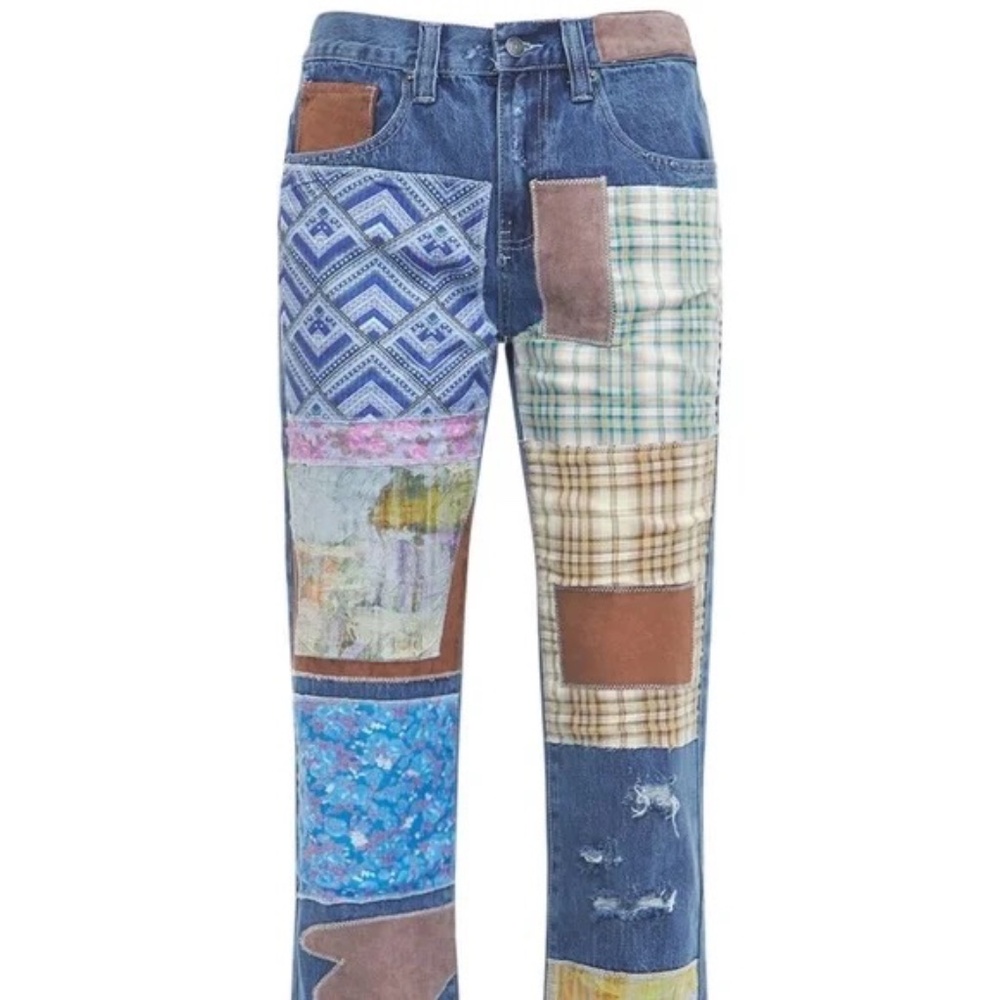 Reworked Patchwork Bootcut Jeans In Multicolor by Jaded Ldn